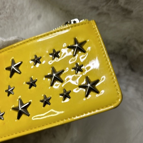 Jimmy Choo Yellow patent leather star studded keychain cardholder pouch - Picture 11 of 16
